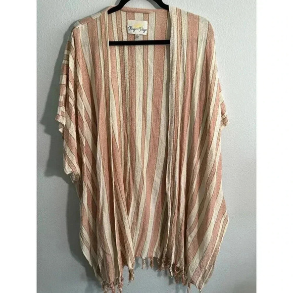 Rays for Days Cocoacabana Rust Cream Striped Kimono One Size Fits Most - Picture 2 of 6